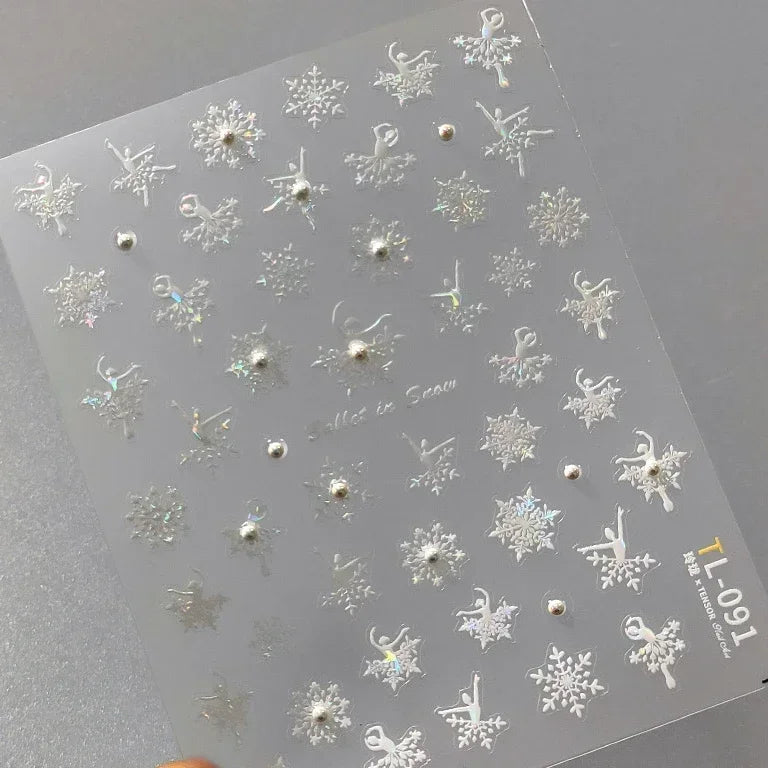 Bronzing Jelly Laser Snowflake Christmas Hot 5D Soft Embossed Relief Self Adhesive Nail Art Decoration Sticker 3D Manicure Decal (ONLINE ORDER ONLY)
