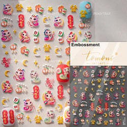 Wealthy Rich Snake Flower Coin Yuanbao Good Luck Blessing Fu Character Self Adhesive Nail Art Stickers Rhinestone Manicure Decal (ONLINE ORDER ONLY)
