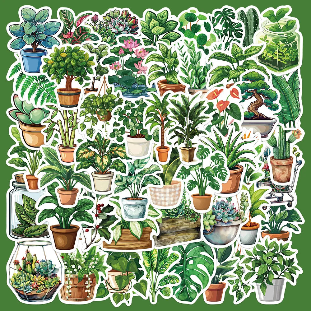 50pcs Green Plant Graffiti Stickers for Helmet, Wall, Desktop Decoration (Online Order Only)
