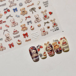 Charm Retro Bear Candy Cake Bowknot Rabbit Bunny Strawberry Footprint Muffin 3D Adhesive Nail Art Stickers Chic Manicure Decals (ONLINE ORDER ONLY)