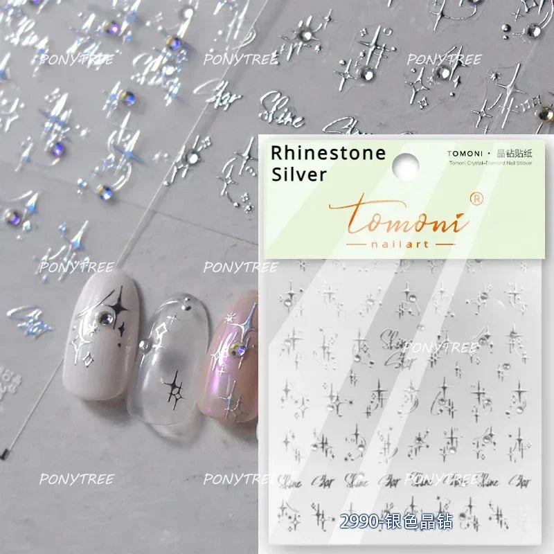 Silver Star Moon Clock Watch Cherry Love Heart Bowknot Gird Irregular Lines Dot Liquid Lava Nail Art Stickers Manicure Decals (ONLINE ORDER ONLY)