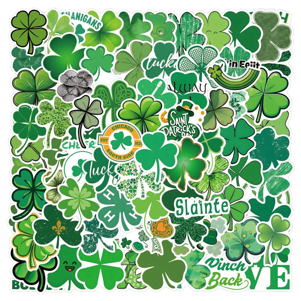 St Patrick's Day Cartoon Stickers Set - Clover Decals for Laptop, Phone, Guitar (Online Order Only)