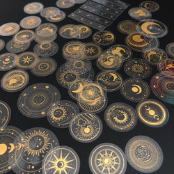 70 pcs Glitter Gold PET Adhesive Stickers Waterproof Transparent Label: SUN MOON Stars etc (ONLINE ORDER ONLY)