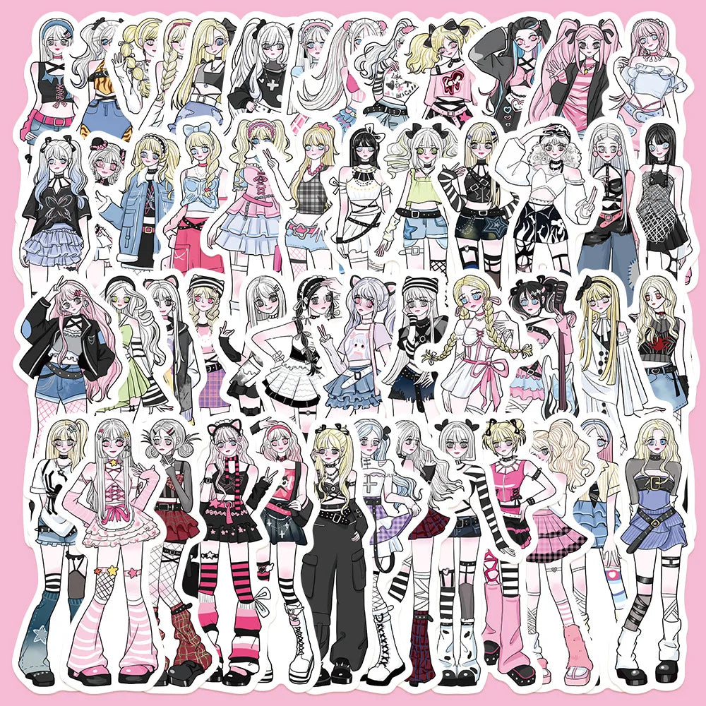 50Pcs Cartoon Beauty Graffiti Stickers for Helmet, Wall, DIY Decor (Online Order Only)