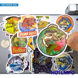 20/30/50Pieces Fisherman Style Go Fishing Stickers for Boats Fish Box Luggage Scrapbook Car Motorcycle Phone Laptop Sticker Toys (Online Order Only)