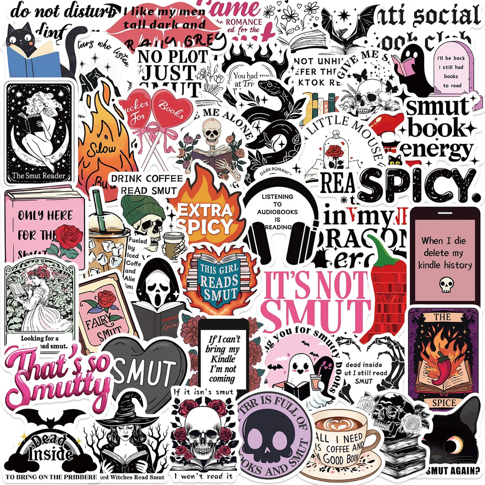 50PCS Bookish Smut Reading Book Stickers for Students School Season Gift DIY Stationery Luggage Laptop Graffiti Sticker (Online Order Only)