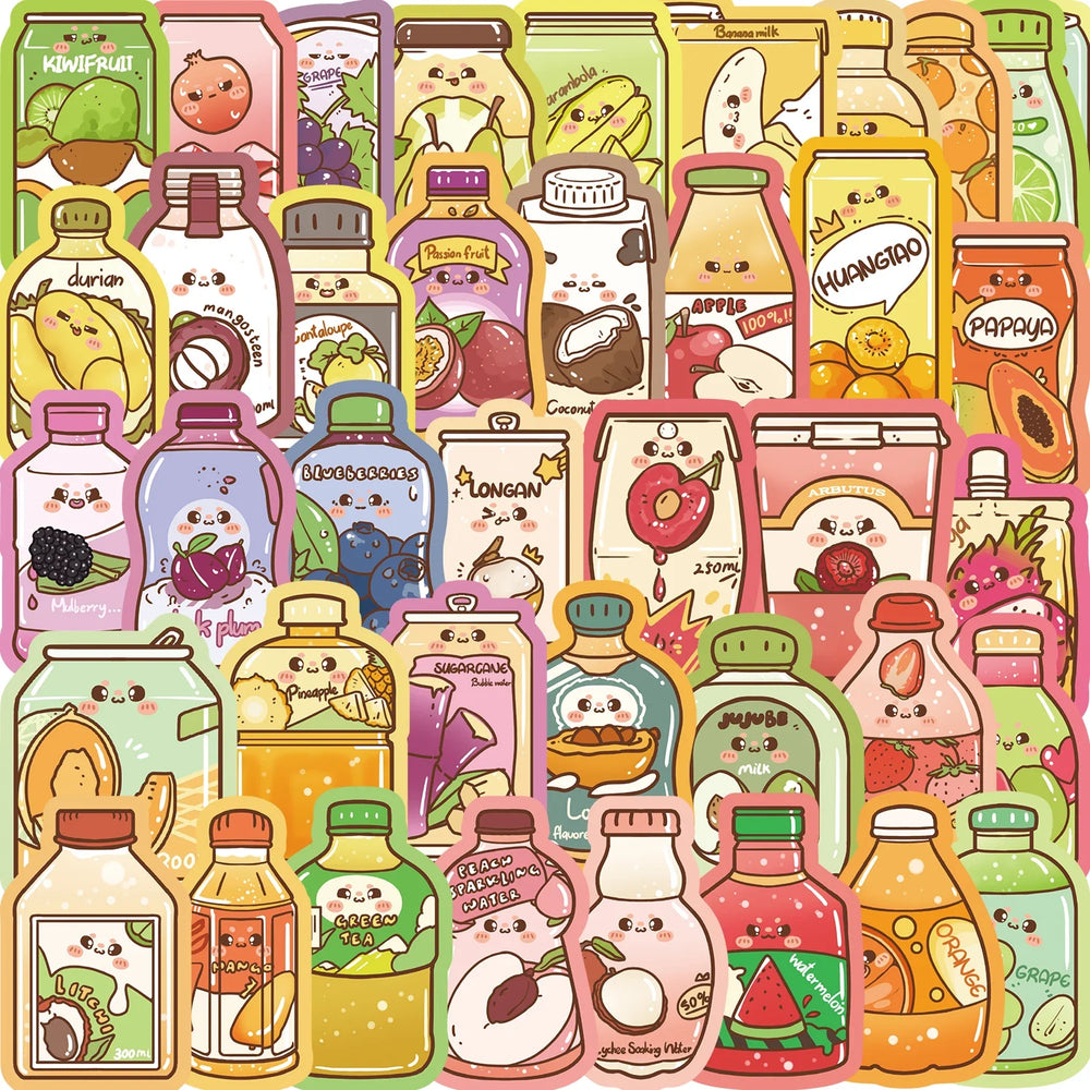 50Pcs Ins Summer Drink Cartoon Stickers For Water Bottle Aesthetic Decals for Laptop Bicycle Skateboard Luggage Kids Toy﻿ (ONLINE ORDER ONLY)