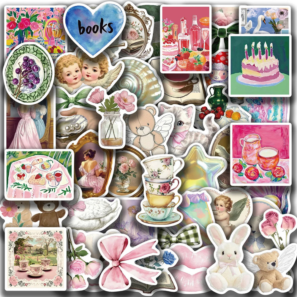 50Pcs Mystery Labels Stickers Retro DIY Aesthetics Waterproof Decals For Suitcase Scrapbooking Laptop Sticker (Online Order Only)