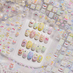Small Animals Meeting Dog Cat Kitten Bowknot Cherry Butterfly Wreath Paw Star Hat Self Adhesive Nail Art Stickers Manicure Decal (ONLINE ORDER ONLY)