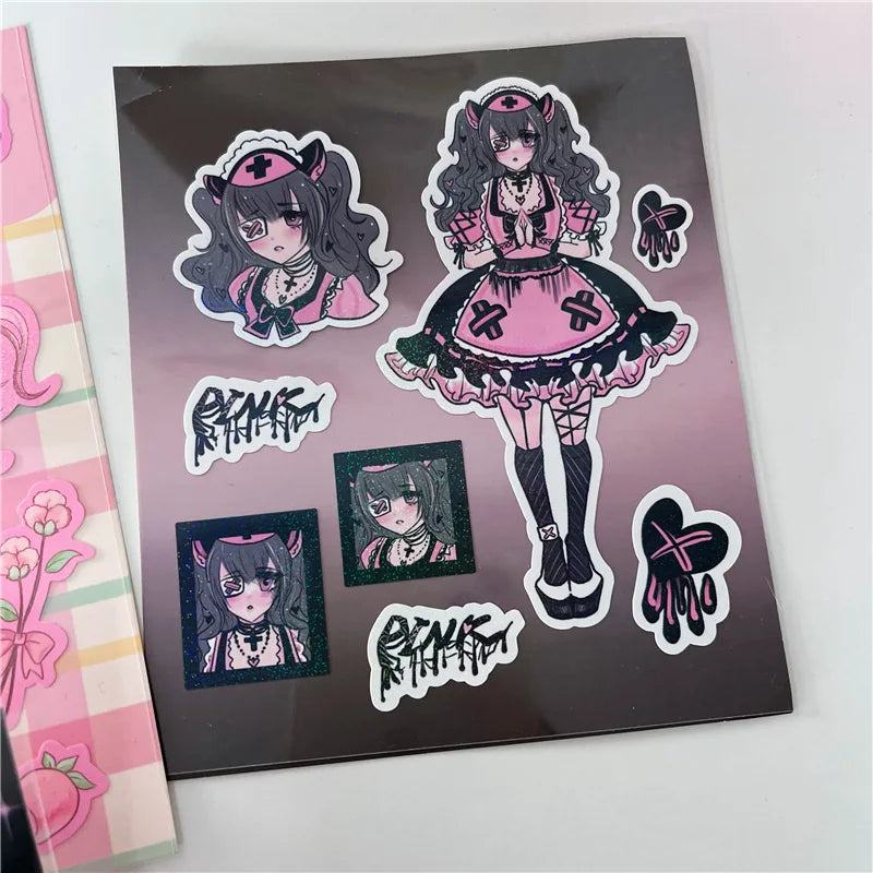 Korean Cute Maid Devil Angel Girl Stickers Scrapbooking DIY Album Decoration Sticker Aesthetic Personalized Kawaii Stationery (ONLINE ORDER ONLY)