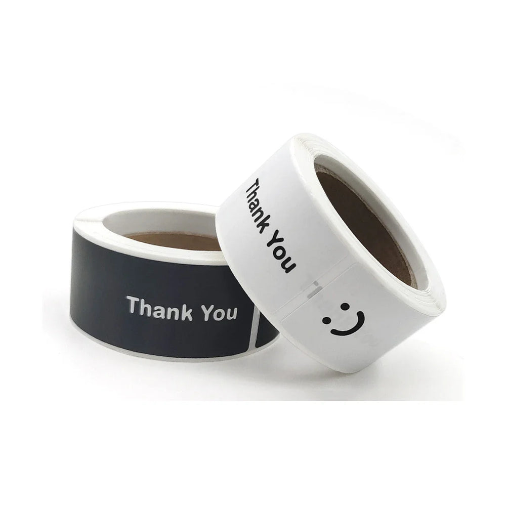 120Pcs/roll Smiling Face Black and White Thank You Rectangular Seal Sticker Gift Sticker for Homemade Packaging Decoration Label (ONLINE ORDER ONLY)