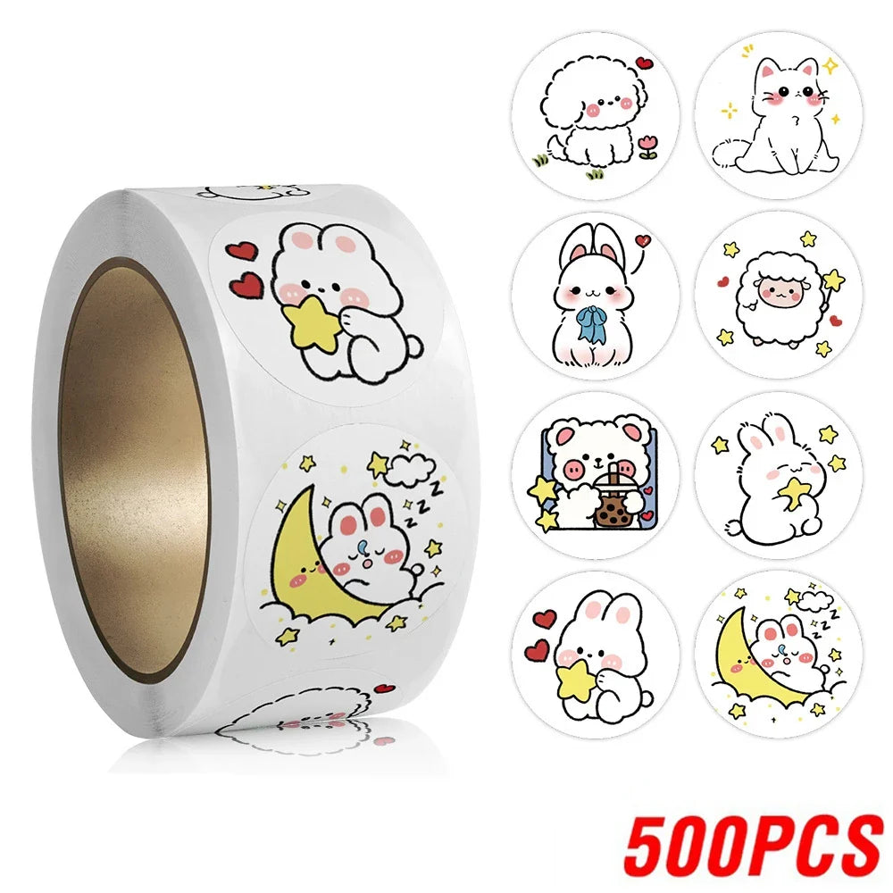 100-500pcs Children's Cartoon Animal Stickers Baby Stickers Kindergarten Inspirational Little Red Flower Reward Roll Stickers (ONLINE ORDER ONLY)