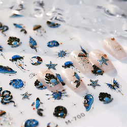 Blue Butterfly Planet Star Conch Snake Shell Clam Pearl Whale Jellyfish Moon Adhesive Nail Art Stickers Dreamy Manicure Decals (Online Order Only)