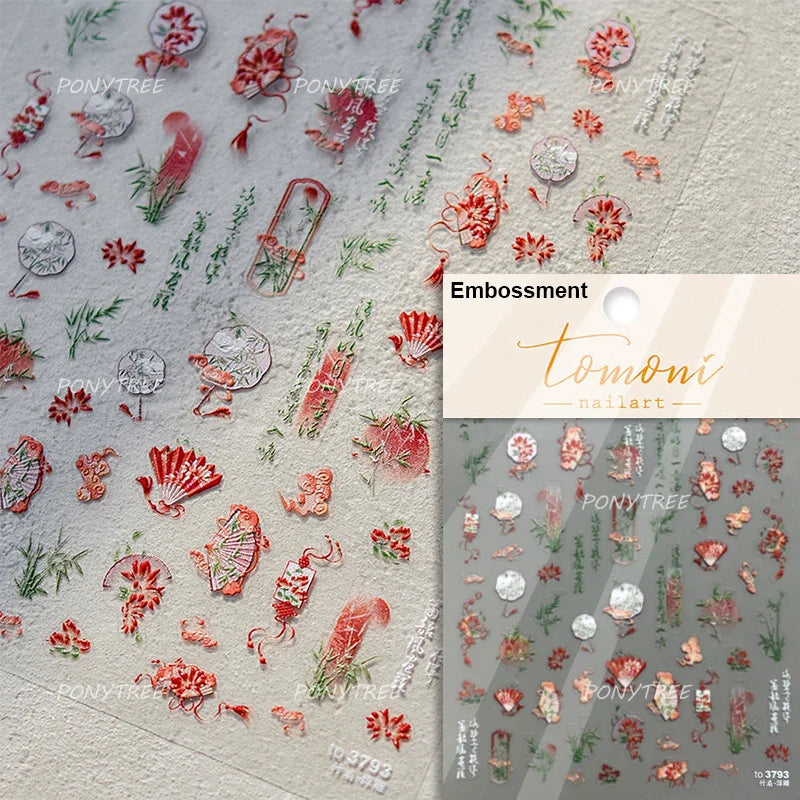 Yunjin Brocade Shawl Tassel Pendant Traditional Chinese Costumes and Ornaments Self Adhesive Nail Art Stickers Manicure Decals (ONLINE ORDER ONLY)