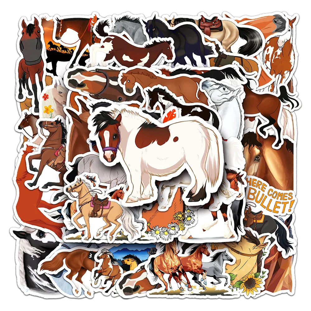10/30/50PCS Cartoon Horse Stickers Cool Animals Graffiti Decals DIY Laptop Motorcycle Bicycle Helmet Suitcase Wall Sticker Toys (Online Order Only)