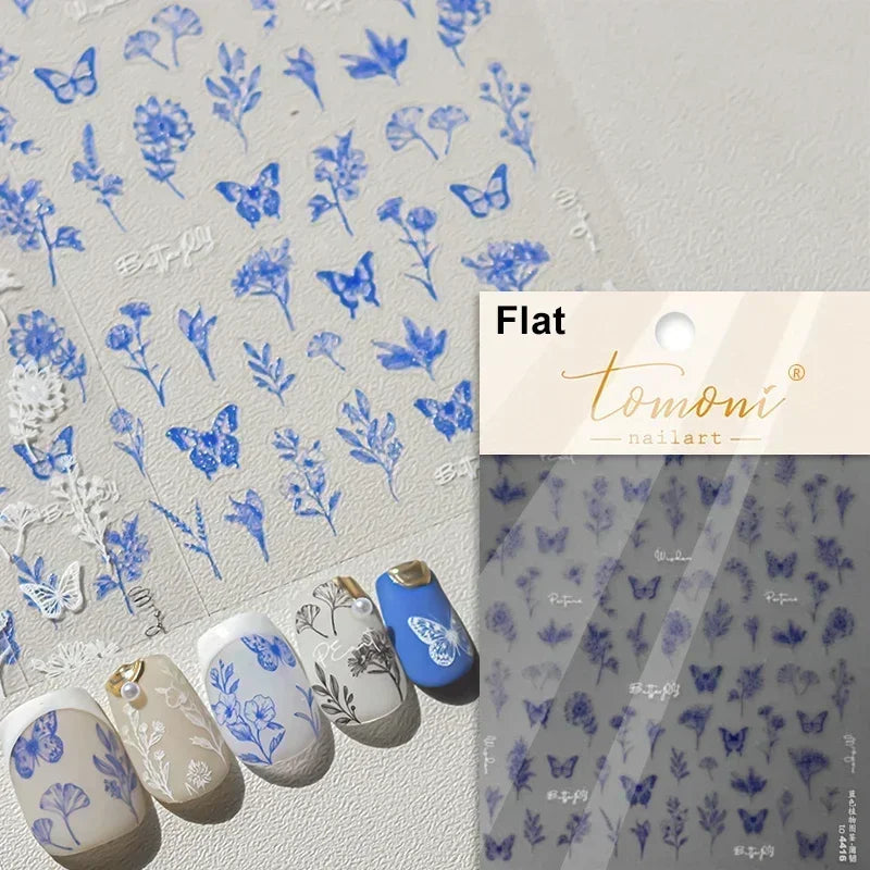 Pale Flower Bouquet Label Bowknot Stationery Sunflower Daisy Leaf 3D Self Adhesive Nail Art Stickers Rhinestone Manicure Decals (Online Order Only)