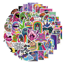 52PCS Cartoon Colorful Psychedelic Trippy Stickers Aesthetics Laptop Guitar Luggage Phone Graffiti Sticker Decal Kid Toy (Online Order Only)