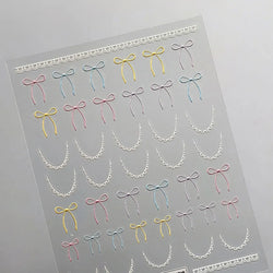Pink Blue Purple Lovely Line Bowknot Lace Arc Curve Romantic Delicate Cording Embossed Adhesive Nail Art Sticker Manicure Decal (ONLINE ORDER ONLY)