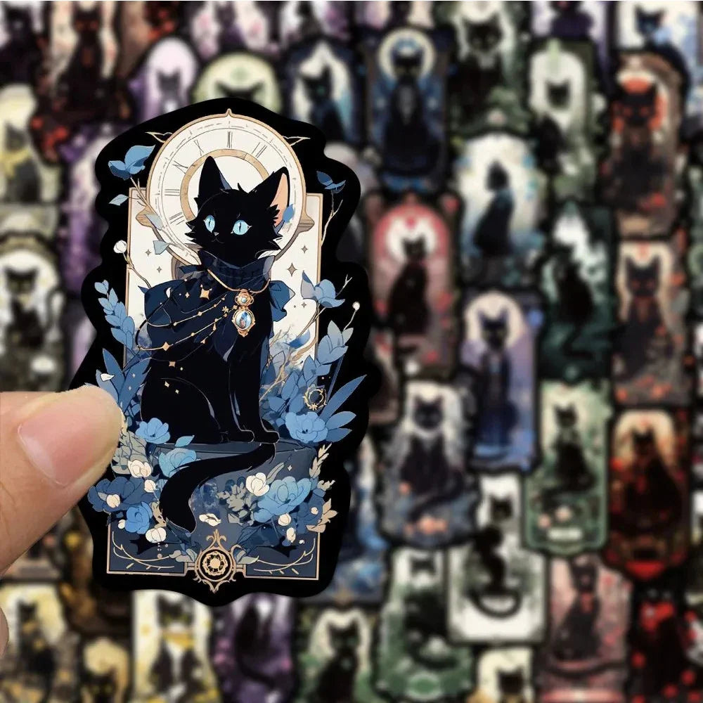 10/30/50pcs Gothic Dark Black Cat Moon Aesthetic Stickers Cool Goth Decals Skateboard Laptop Phone Car Decoration Sticker Toys (ONLINE ORDER ONLY)
