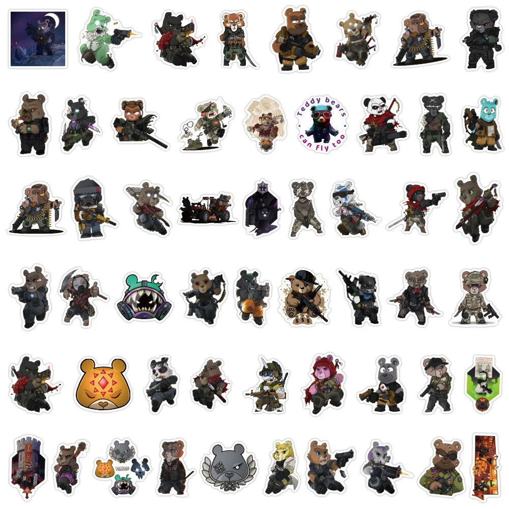 10/30/50/100PCS Tactical Teddy Stickers Cool Anima DIY Decoration Scrapbook Luggage Laptop Guitar Car Bike Cartoon Decals Toy (ONLINE ORDER ONLY)