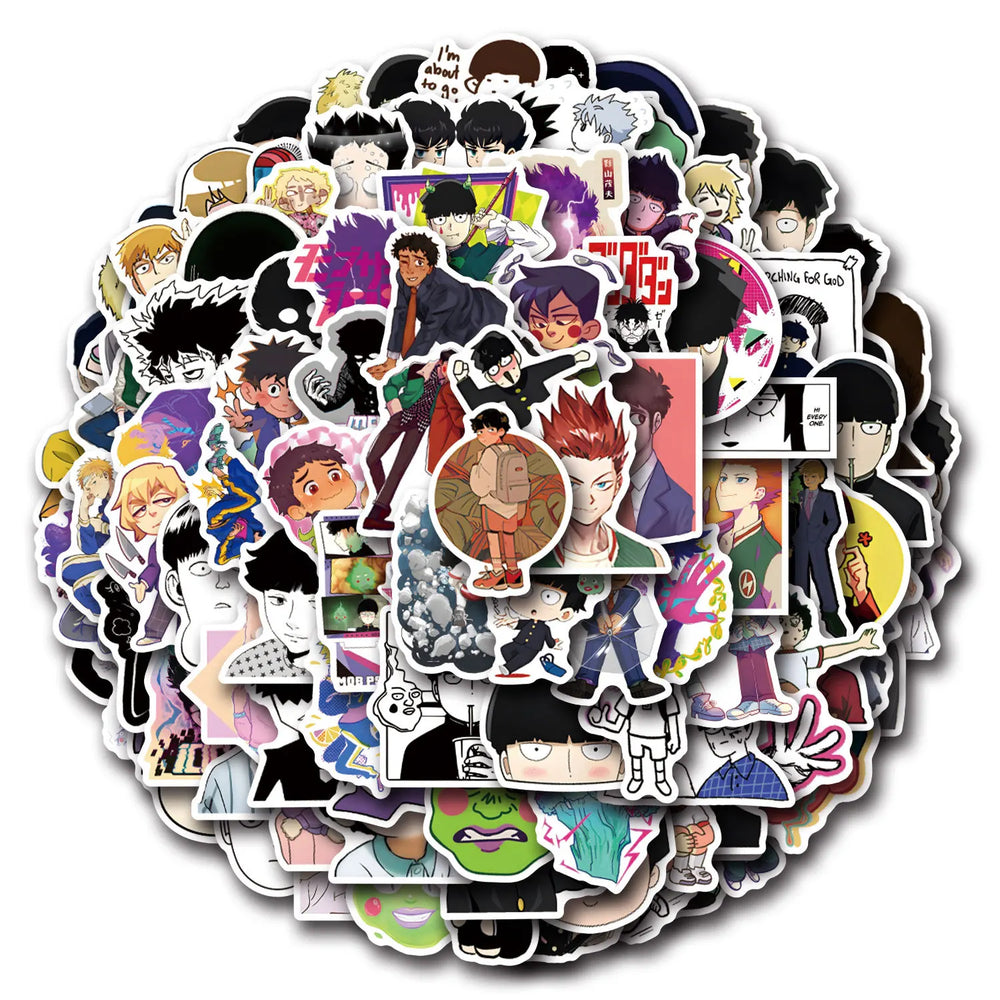 10/30/50/110PCS Mob Psycho 100 Stikers Funny Anime Decals Cartoon Graffiti Sticker Luggage Laptop Phone Guitar Bike Kids Toys (Online Order Only)