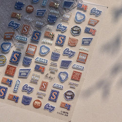 Round Jeans Square Sexy Blue Series Cowboy Lucky Beautiful Letter Self Adhesive Nail Art Sticker Pearl Rhinestone Manicure Decal (ONLINE ORDER ONLY)