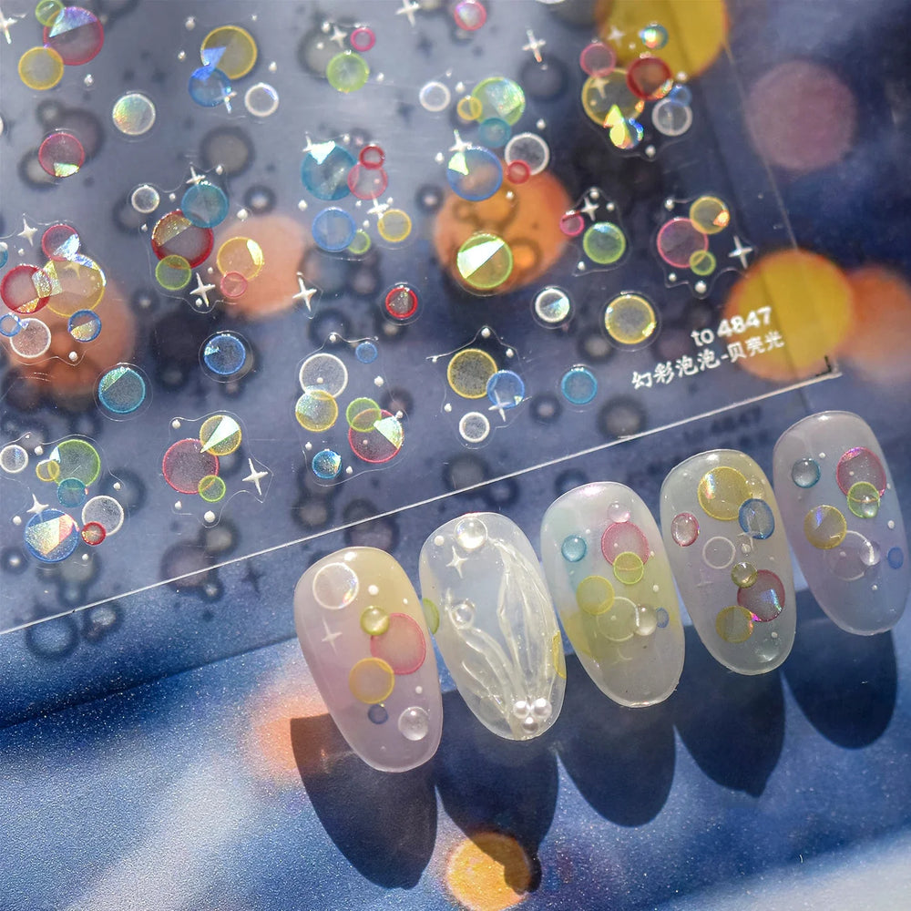 Colorful Bubbles Star Shiny Dreamy Glass Shards Flat 5D Soft Embossed Relief Self Adhesive Nail Art Sticker Chic Manicure Decal (ONLINE ORDER ONLY)