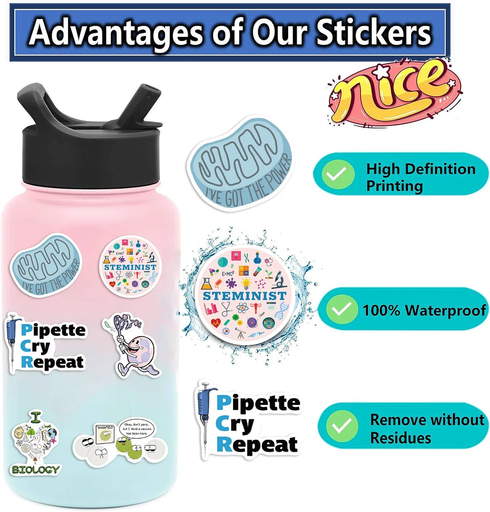 50pcs Biology Laboratory Research Stickers For Furniture Wall Desk Chair Toys Computer Motorcycle Science Chemistry Sticker (ONLINE ORDER ONLY)