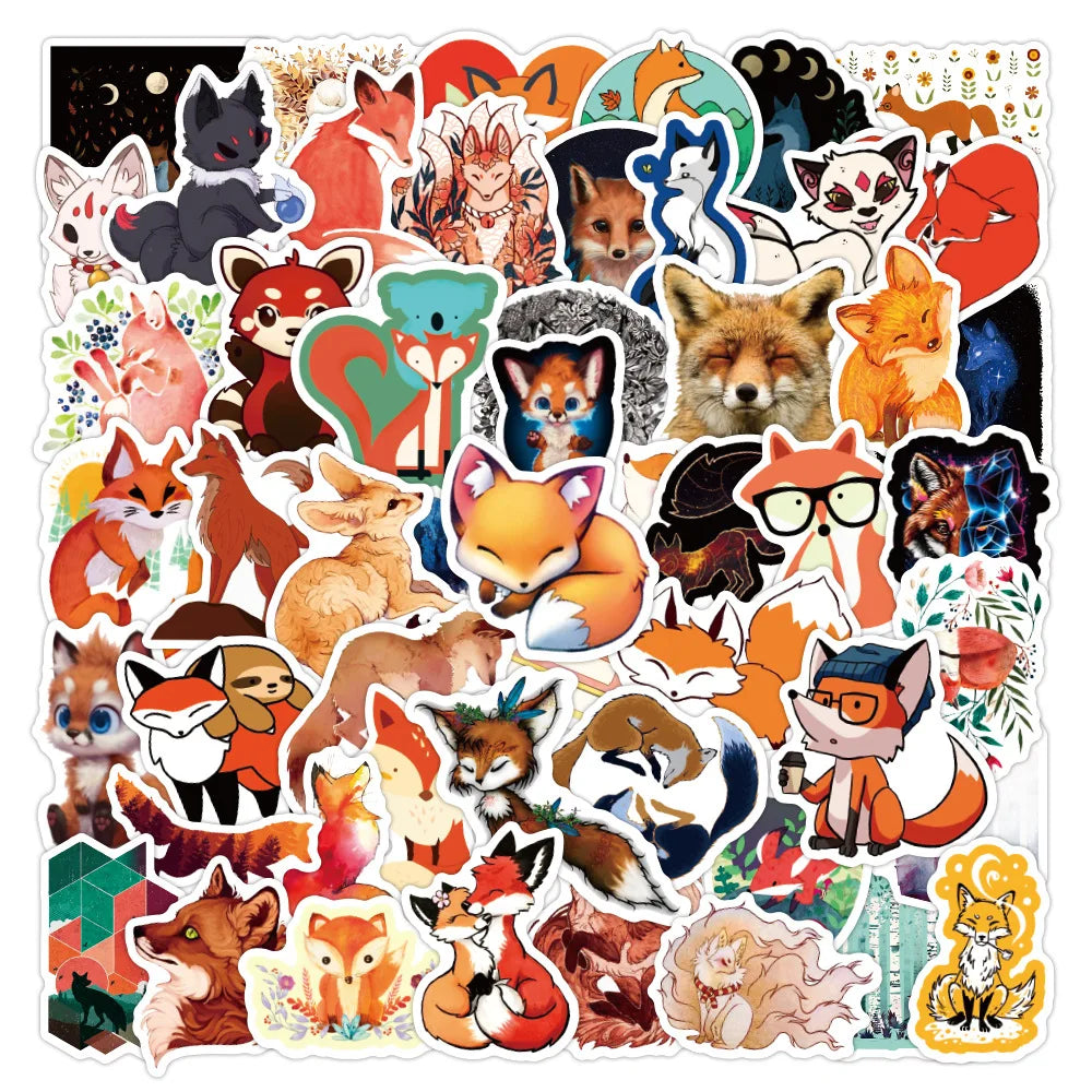 Cartoon Fox Stickers for Skateboard, Suitcase, Notebook, Guitar, Laptop - 10/30/50PCS Decals (Online Order Only)