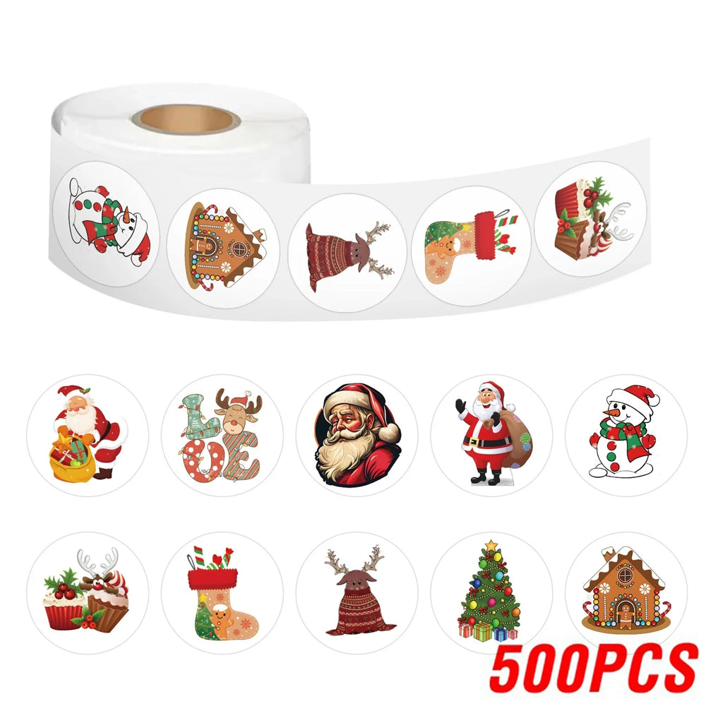 100-500pcs Merry Christmas Stickers Round Christmas Gift Box Decor Seal Sticker Cute Santa Party Decor Stationery Sticker (Online Order Only)