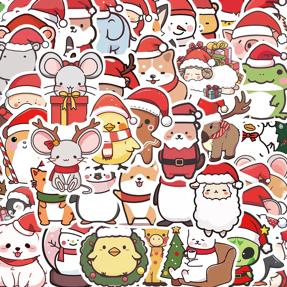 Cute Christmas Animal Cartoon Stickers for Laptop, Suitcase, Phone, Car, Kids Toys (10/30/50pcs) (Online Order Only)