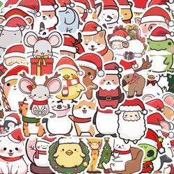 Cute Christmas Animal Cartoon Stickers for Laptop, Suitcase, Phone, Car, Kids Toys (10/30/50pcs) (Online Order Only)
