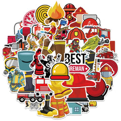 10/52Pcs Cartoon Red Firefighter Waterproof Cool Stickers for Scrapbook Skateboard Snowboard Laptop Luggage Bicycle Kids Toys (ONLINE ORDER ONLY)