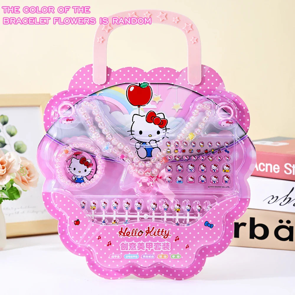 1Set(12Pcs+Jelly Glue+Stickers+Hairpin) Children Acrylic Fake Nails Kuromi Mymelody Cinnamoroll Fake Nails Non-Toxic Kid Gifts * (Online Order Only)