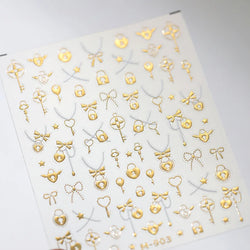Black Silver Gold Dark Rococo Line Bowknot Wing Key Love Lock Star Tassel Pendant Heart Adhesive Nail Art Sticker Manicure Decal (ONLINE ORDER ONLY)