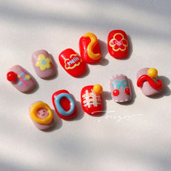 Flower Star Sun Grid Line Interesting Graffiti Tulip Cherry Apple Fruit Dot Painting Adhesive Nail Art Stickers Manicure Decals (ONLINE ORDER ONLY)