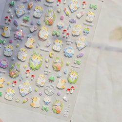 Picnic Cat Kitten Bowknot Flower Fish Butterfly Tree Mushroom Star Moon Cat's Paw Adhesive Nail Art Sticker Cute Manicure Decals (Online Order Only)