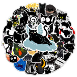10/30/50/100PCS Cartoon Black Cat Stickers Scrapbook Phone Guitar Laptop Luggage PVC Waterproof Car Sticker Children Classic Toy (ONLINE ORDER ONLY)