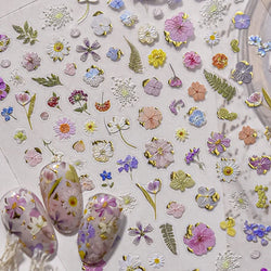 Gold Foil Dried Flowers Leaf Floral Print Daisy Rose Flower Peach Blossom Adhesive Nail Art Decoration Sticker Manicure Decals (ONLINE ORDER ONLY)