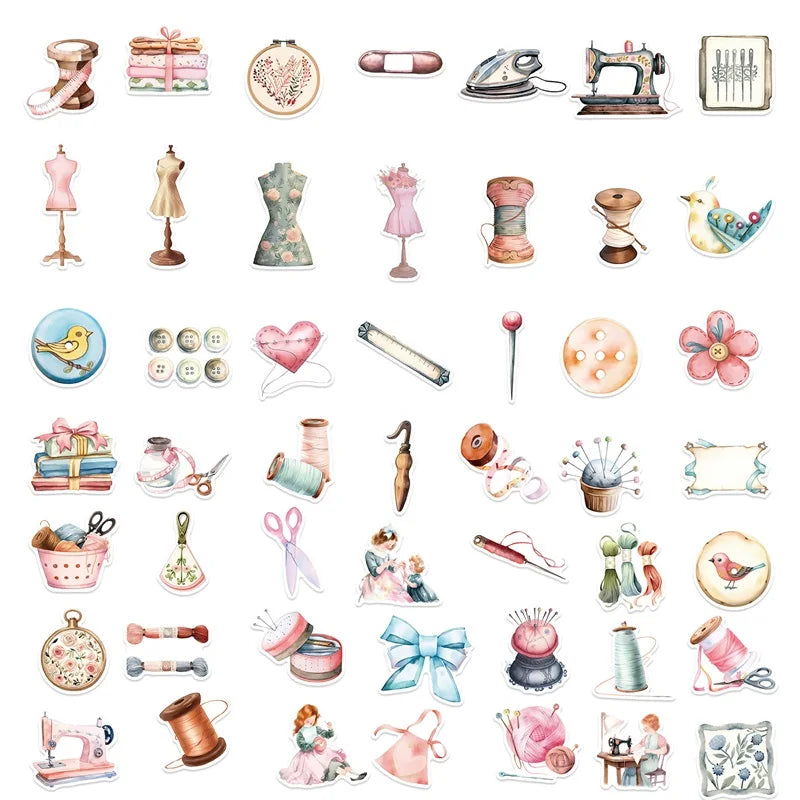 10/30/50PCS Kawaii Pink Sewing PVC Sticker Aesthetic Chidlren's Stationery Decoration Scrapbooking School Supplies for Kids (ONLINE ORDER ONLY)
