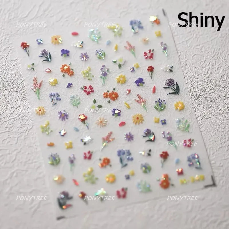 Chic Wild Flower Oil Painting Small Variegated Daisy Peach Blossom Lavender Petal Adhesive Nail Art Stickers Manicure Decals (Online Order Only)