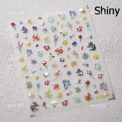 Chic Wild Flower Oil Painting Small Variegated Daisy Peach Blossom Lavender Petal Adhesive Nail Art Stickers Manicure Decals (Online Order Only)