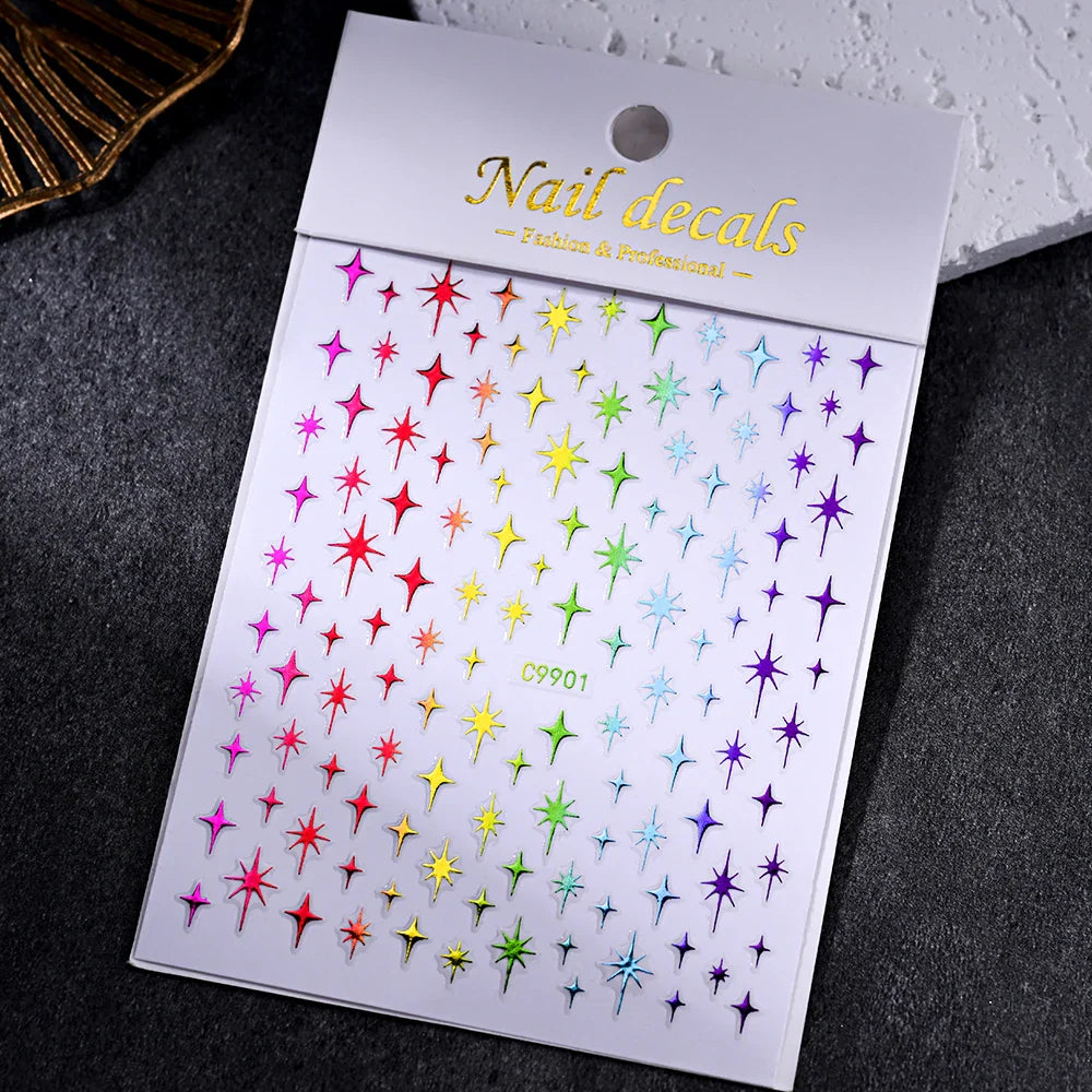 1Sheet Laser Star Nail Stickers 3D Metallic Mirror Gold/Silver Irregular Star Manicure Decals Y2K Self Adhesive Nails Decoration (ONLINE ORDER ONLY)