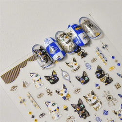 Mysterious Egyptian Cat Totem Eye Symbol Black Pharaoh Kitty Paw Sun Self Adhesive Nail Art Stickers Manicure Decals Wholesale (Online Order Only)