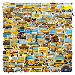 Yellow School Bus Cartoon Stickers - 10/30/50/110PCS for Fridge, Laptop, Luggage, Skateboard, Graffiti (Online Order Only)