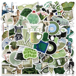 62pcs Ins Style Laptop Decals DIY Spring Green Aesthetic Stickers For Luggage Guitar Phone Diary Waterproof Graffiti Kids Toy (Online Order Only)