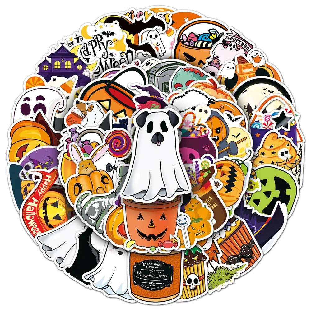 Halloween Stickers Pack: Cute Cartoon Decals for Kids, Skateboard, Laptop, Phone, Fridge (Online Order Only)