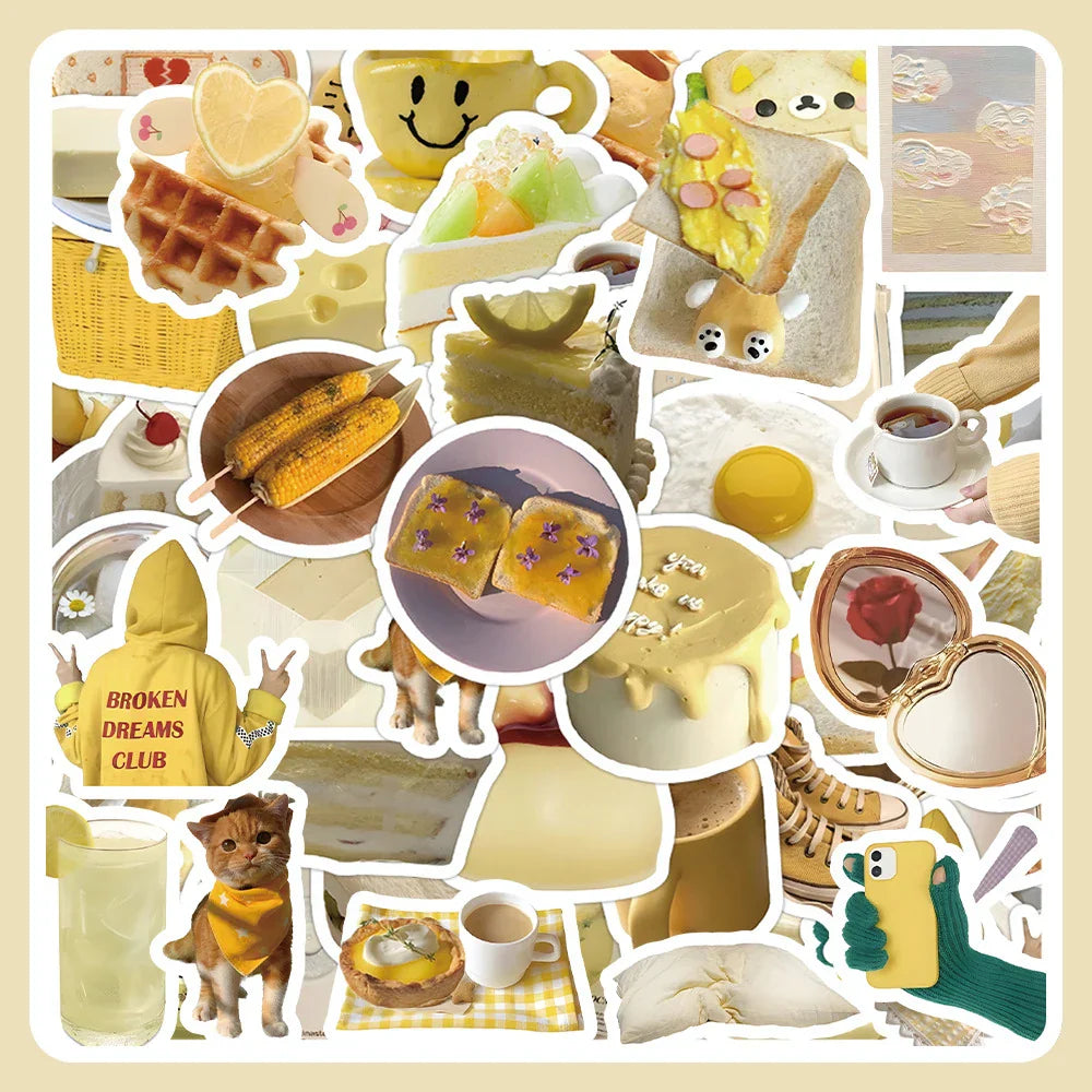Cute Yellow Cartoon Stickers Waterproof Decals for Phone, Notebook, Fridge, Suitcase, Bike, Wall - 10/30/60pcs (Online Order Only)