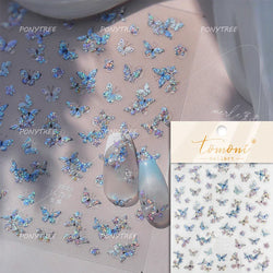 Charming Pink Purple Embroidery Gradual Butterfly Flowers Green Leaf 5D Tender Self Adhesive Nail Art Stickers Manicure Decals (ONLINE ORDER ONLY)