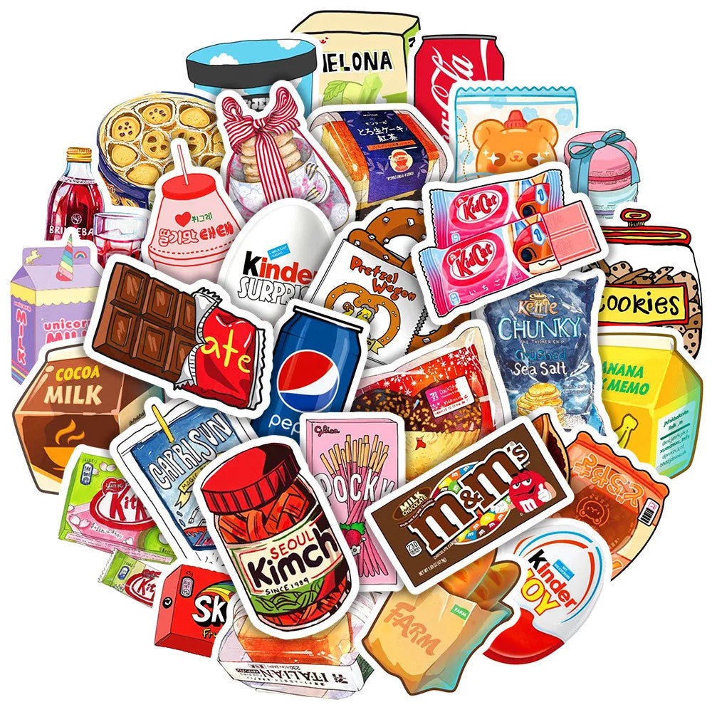 50Pcs Food Drink Milk Packaging Stickers Phone Bike Wall Scrapbook Motorcycle Cool Car Waterproof Cartoon Sticker for Kids Toys (Online Order Only)